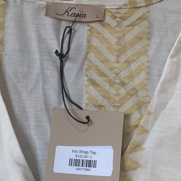 NWT Greece Set: Wrap Blouse, Tie-Waist, Matching Shorts set, Gold & Cream - Picture 3 of 10